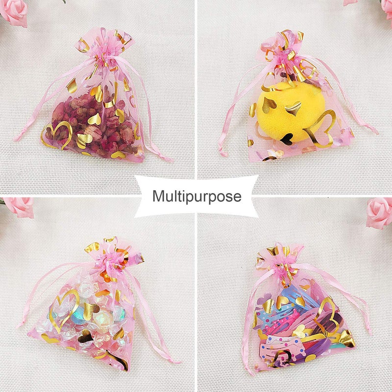 SumDirect 100Pcs 3.5x4.7 inch Sheer Pink Drawstring Heart Organza Favor Gift Bags Wedding Party Christmas Jewelry Pouches - Image 5